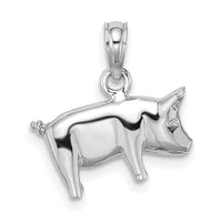 14K White Gold 3-D Polished Pig with Curly Tail Charm-K6465W