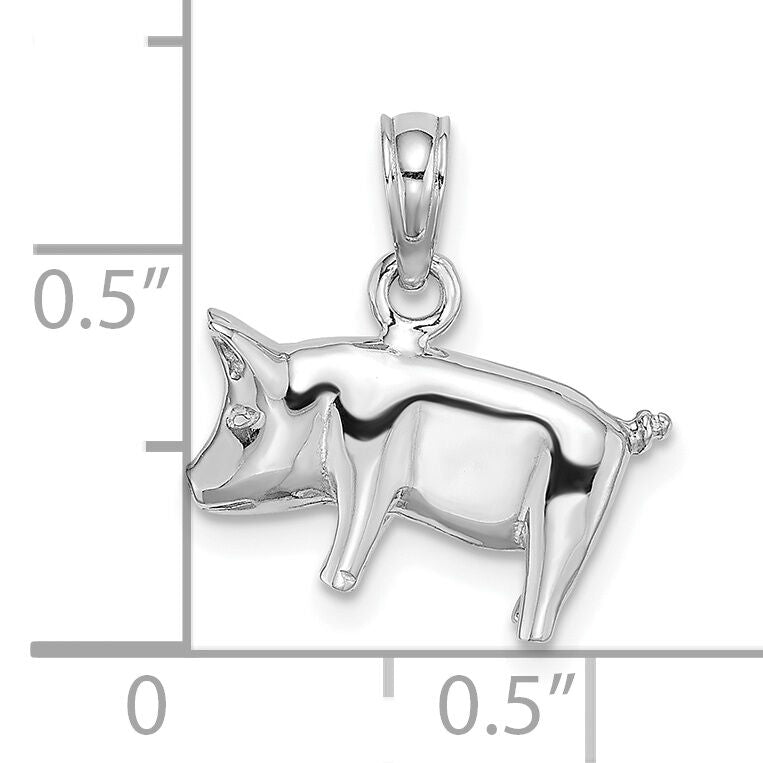 14K White Gold 3-D Polished Pig with Curly Tail Charm-K6465W