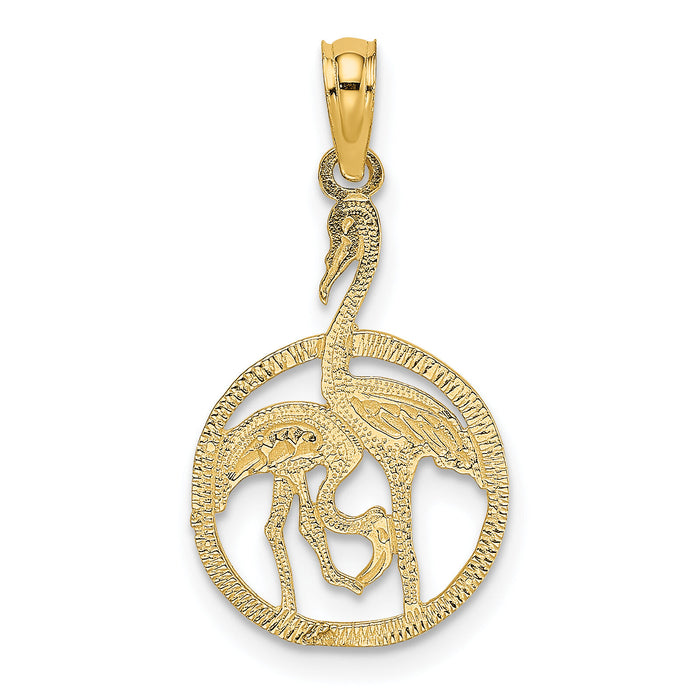 14K Flamingos In Circle Charm-K6468