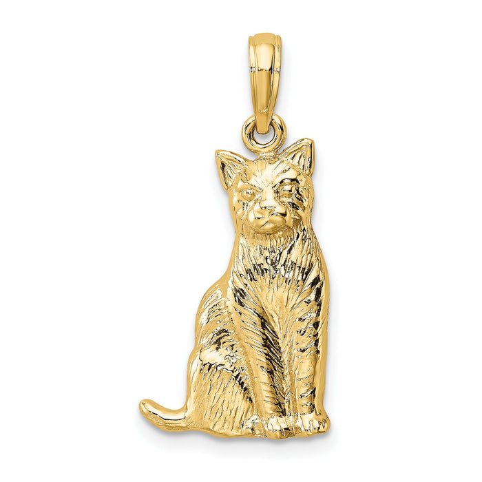 14K Textured Sitting Cat Charm-K6471