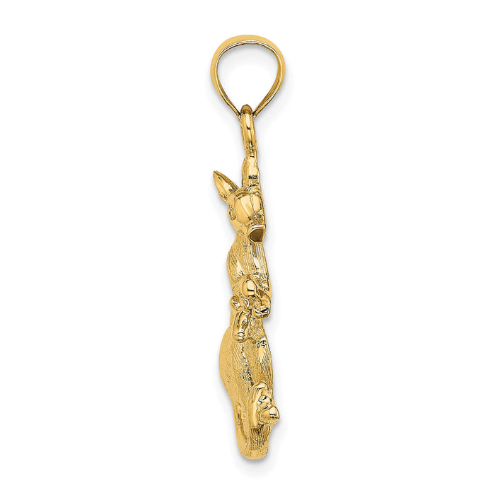 14K 2-D Kangaroo with Baby in Pouch Pendant-K6487