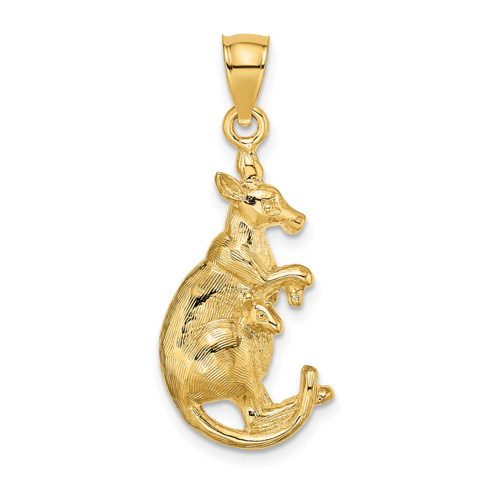 14K 2-D Kangaroo with Baby in Pouch Pendant-K6487