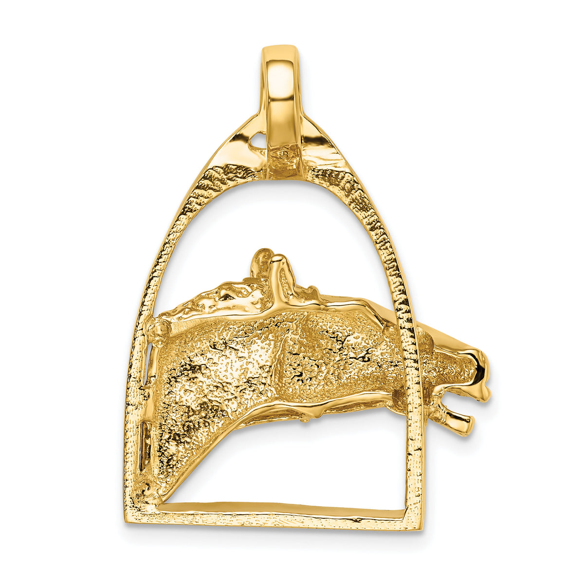 14K Polished Horse Head in Stirrup Charm-K6490