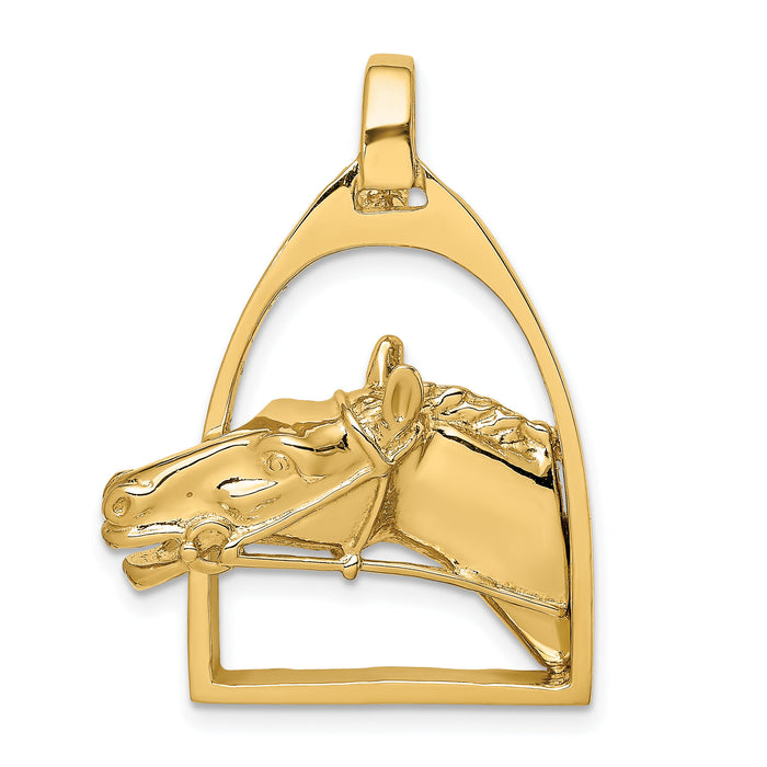 14K Polished Horse Head in Stirrup Charm-K6490
