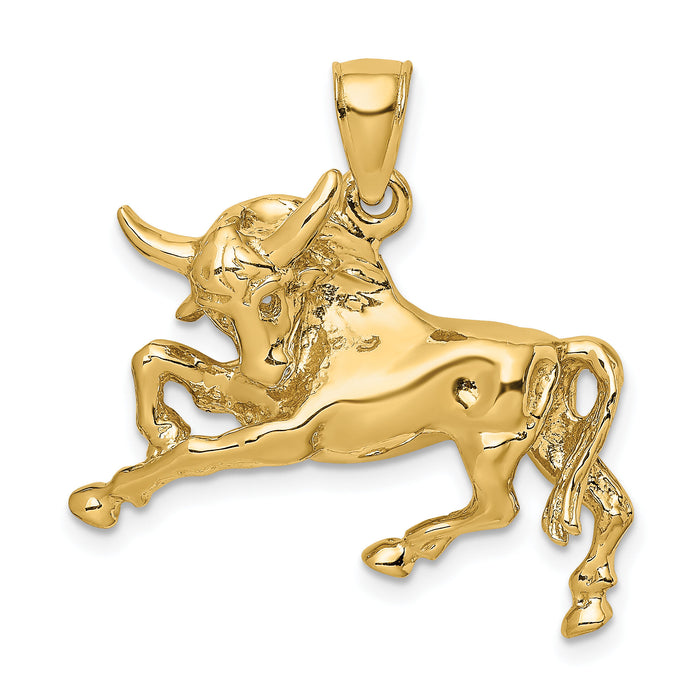 14K Polished Raging Bull with Horns Charm-K6491