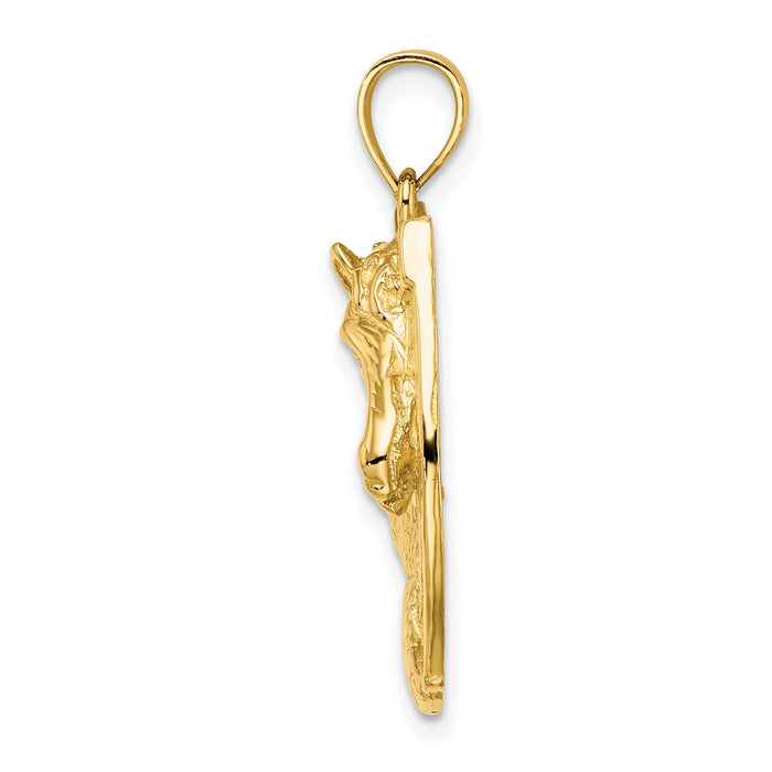 14K Polished and Engraved Horse Head In Shoe Charm-K6506