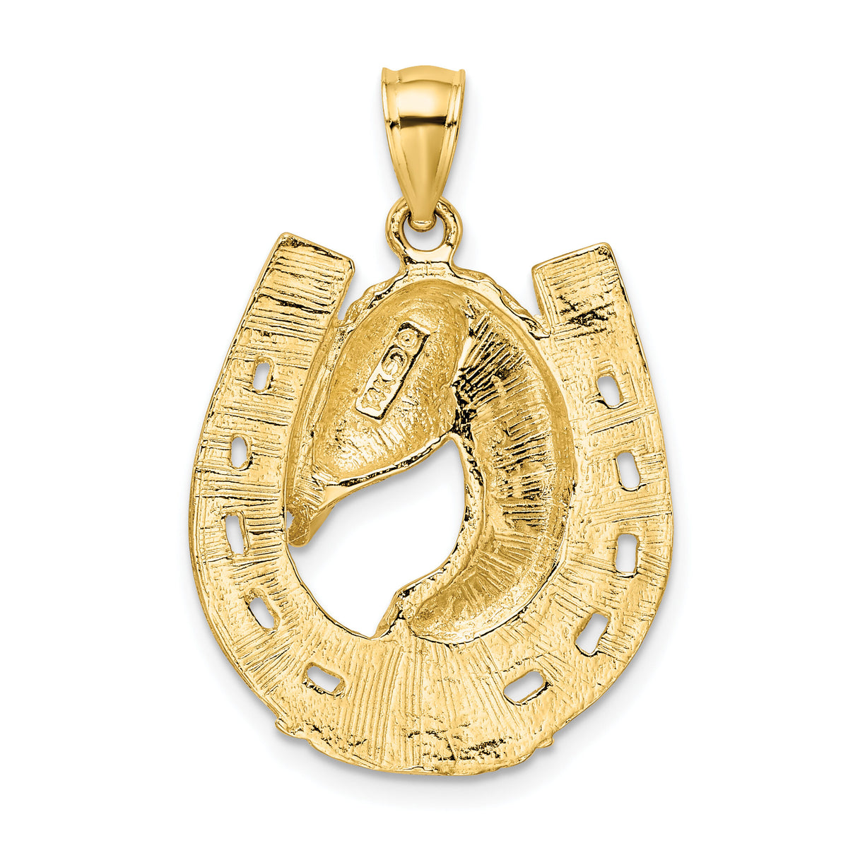 14K Polished and Engraved Horse Head In Shoe Charm-K6506