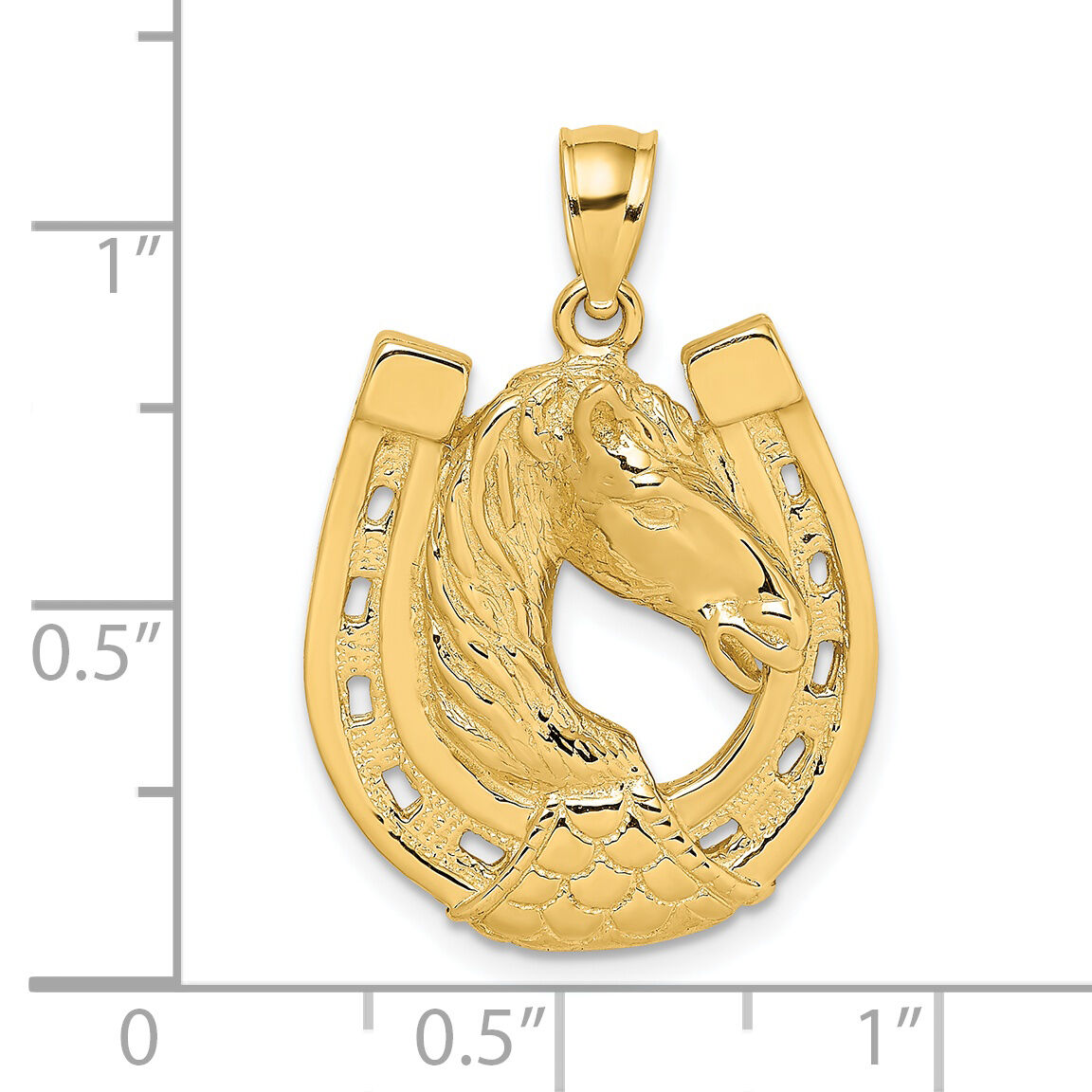 14K Polished and Engraved Horse Head In Shoe Charm-K6506