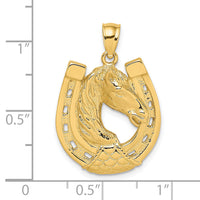 14K Polished and Engraved Horse Head In Shoe Charm-K6506