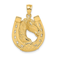 14K Polished and Engraved Horse Head In Shoe Charm-K6506