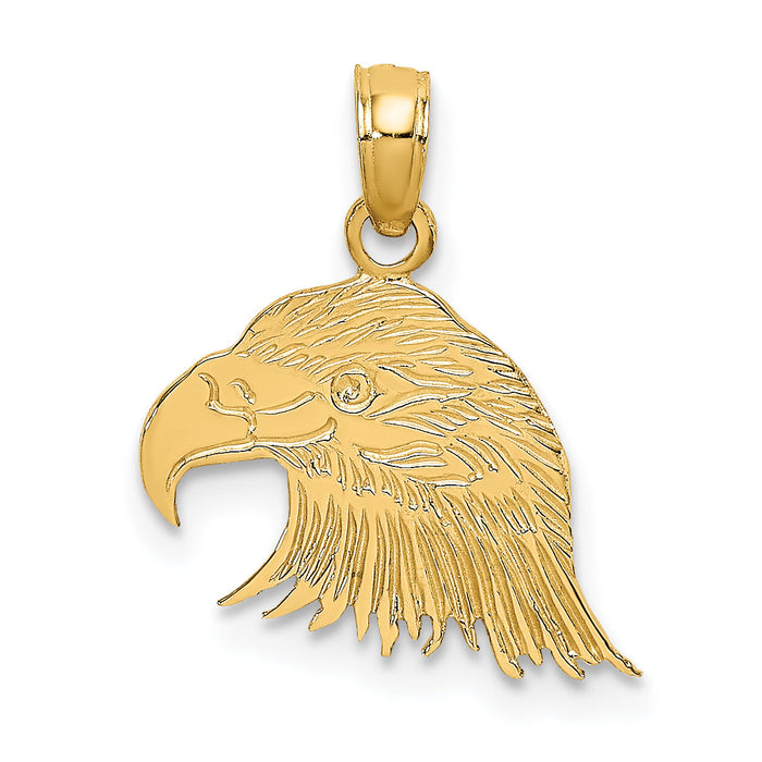 14K Engraved Flat Eagle Head Charm-K6513