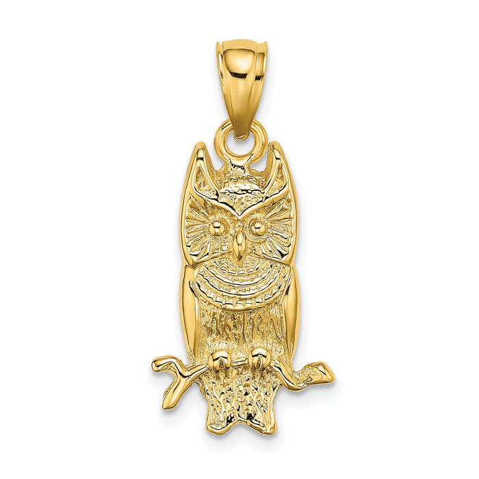14K Textured Owl Charm-K6516