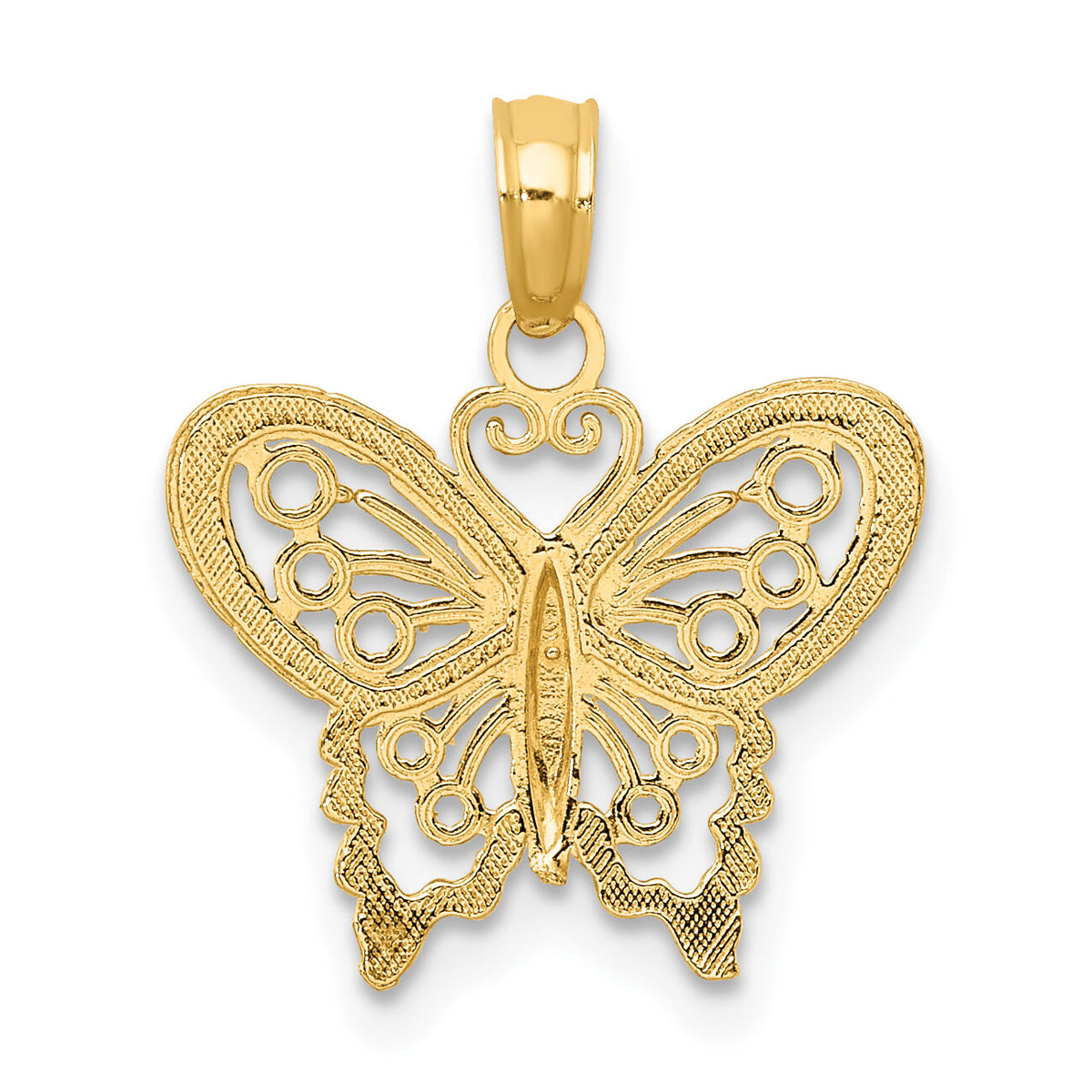 14K Polished and Textured Filigree Butterfly Charm-K6554