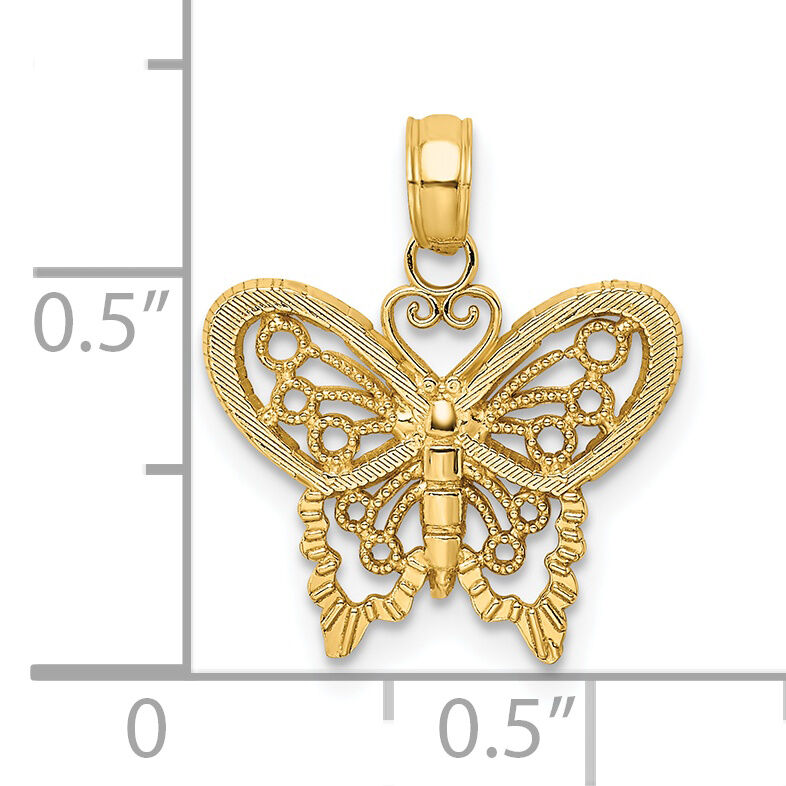 14K Polished and Textured Filigree Butterfly Charm-K6554