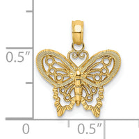 14K Polished and Textured Filigree Butterfly Charm-K6554