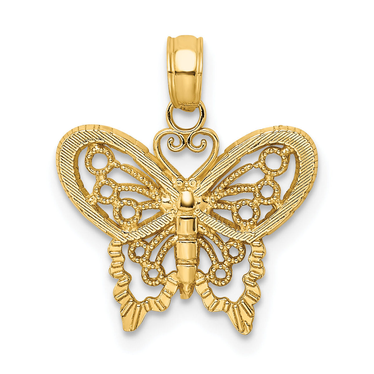 14K Polished and Textured Filigree Butterfly Charm-K6554