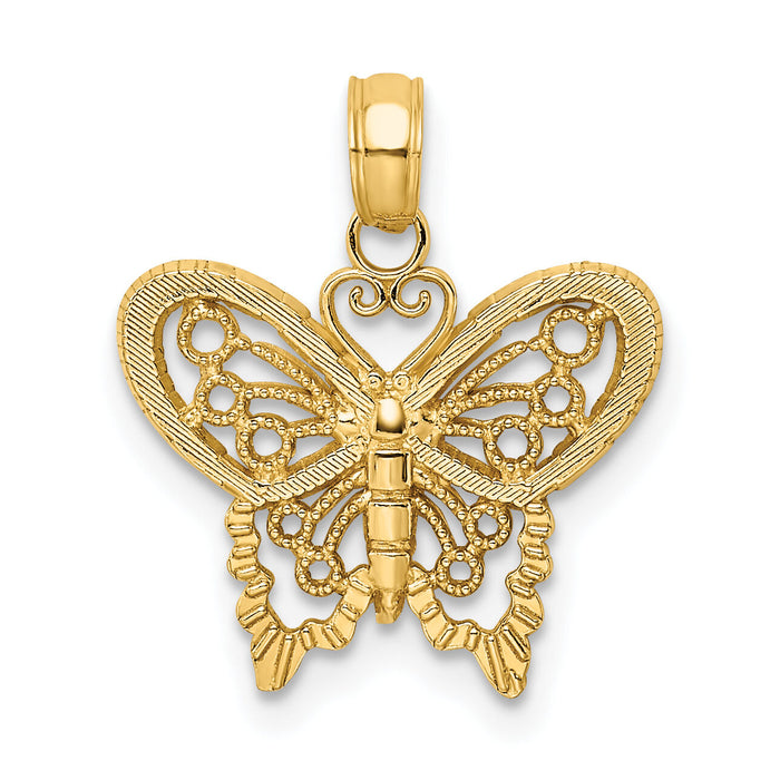14K Polished and Textured Filigree Butterfly Charm-K6554