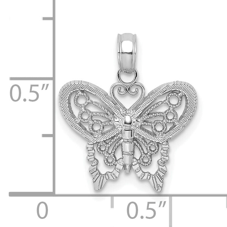 14K White Gold Polished and Beaded Butterfly Charm-K6554W