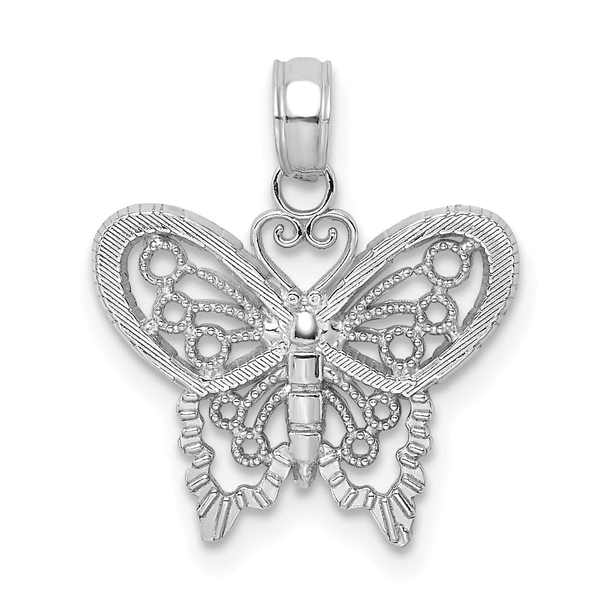 14K White Gold Polished and Beaded Butterfly Charm-K6554W