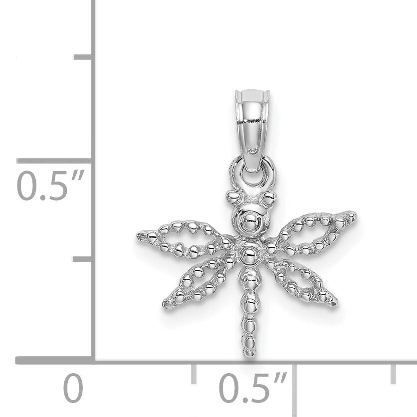 14K White Gold 2-D Mini Dragonfly w/Cut-out Wings Charm-K6565W