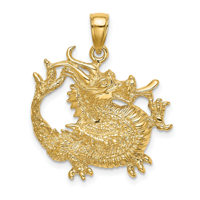 14K 2-D Textured Dragon Charm-K6578