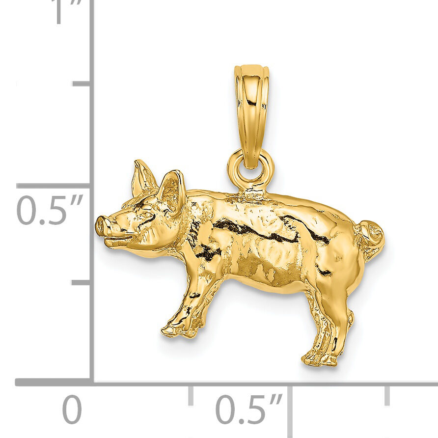 14K 3-D Textured Farm Pig Charm-K6581
