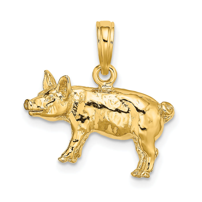 14K 3-D Textured Farm Pig Charm-K6581