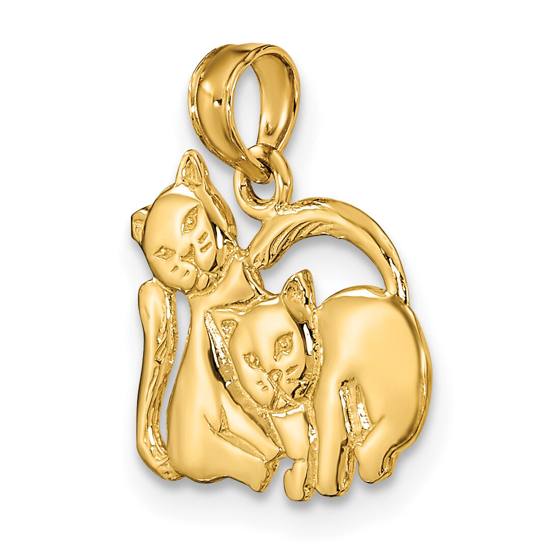 14K 3-D Polished Two Kittens Charm-K6593