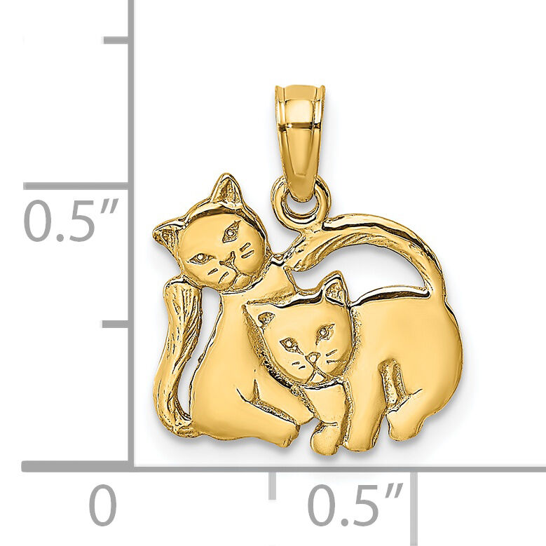14K 3-D Polished Two Kittens Charm-K6593