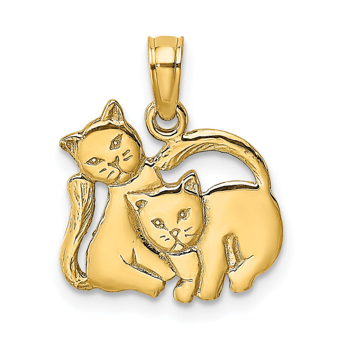 14K 3-D Polished Two Kittens Charm-K6593