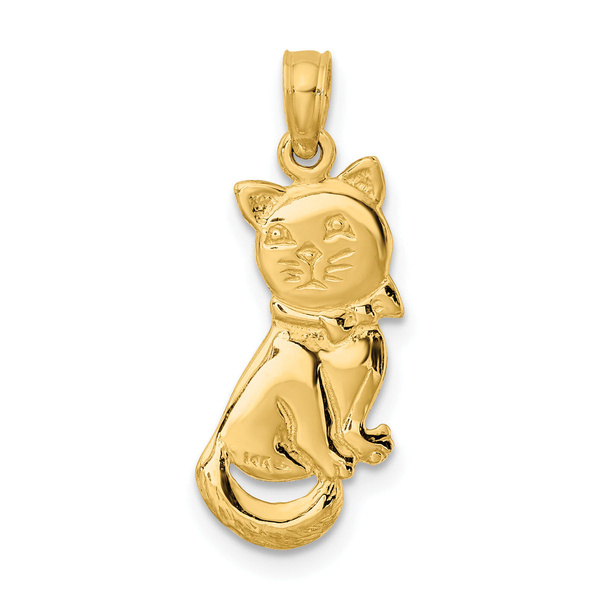 14K 3-D Polished and Bow Sitting Cat Charm-K6595