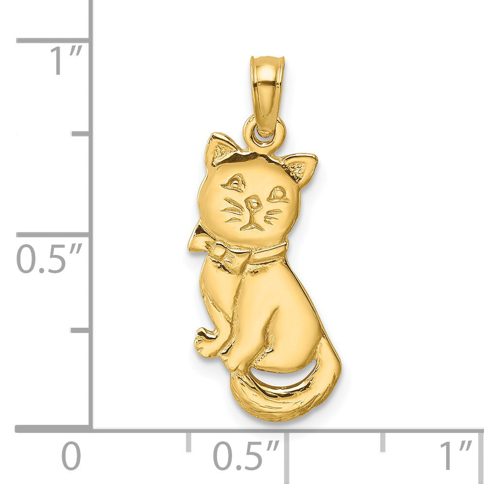14K 3-D Polished and Bow Sitting Cat Charm-K6595