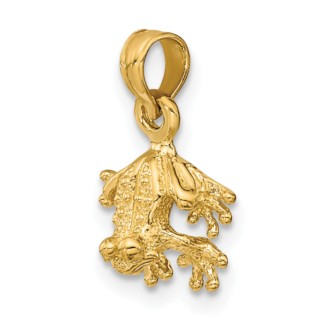 14K 3-D Textured Mini Frog Facing Down Charm-K6607