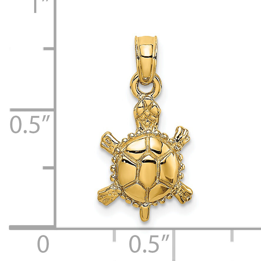 14K 3-D Polished Land Turtle Charm-K6611