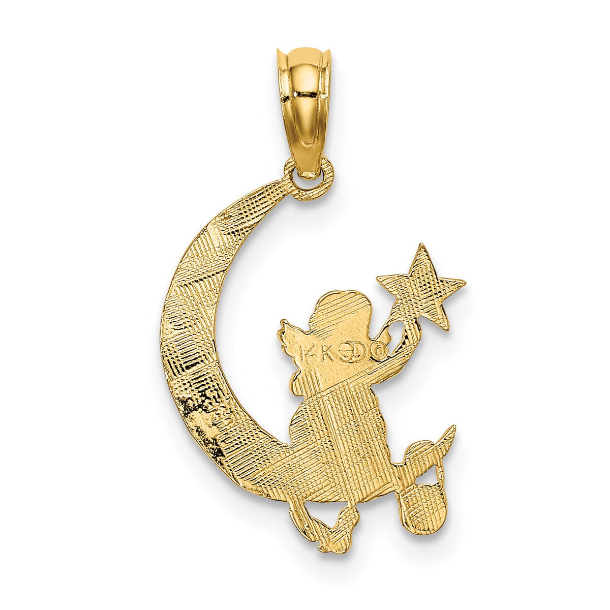 14K Angel Holding a Star on a Half Moon Charm-K6615