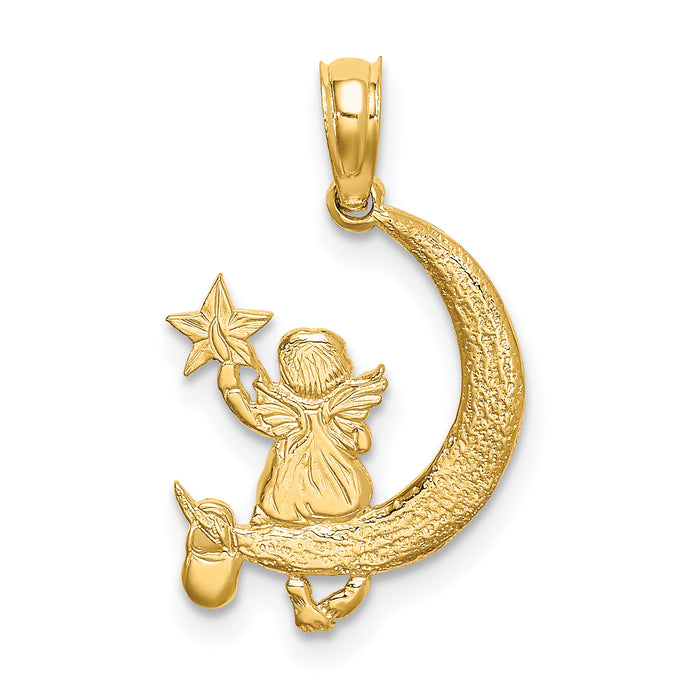 14K Angel Holding a Star on a Half Moon Charm-K6615