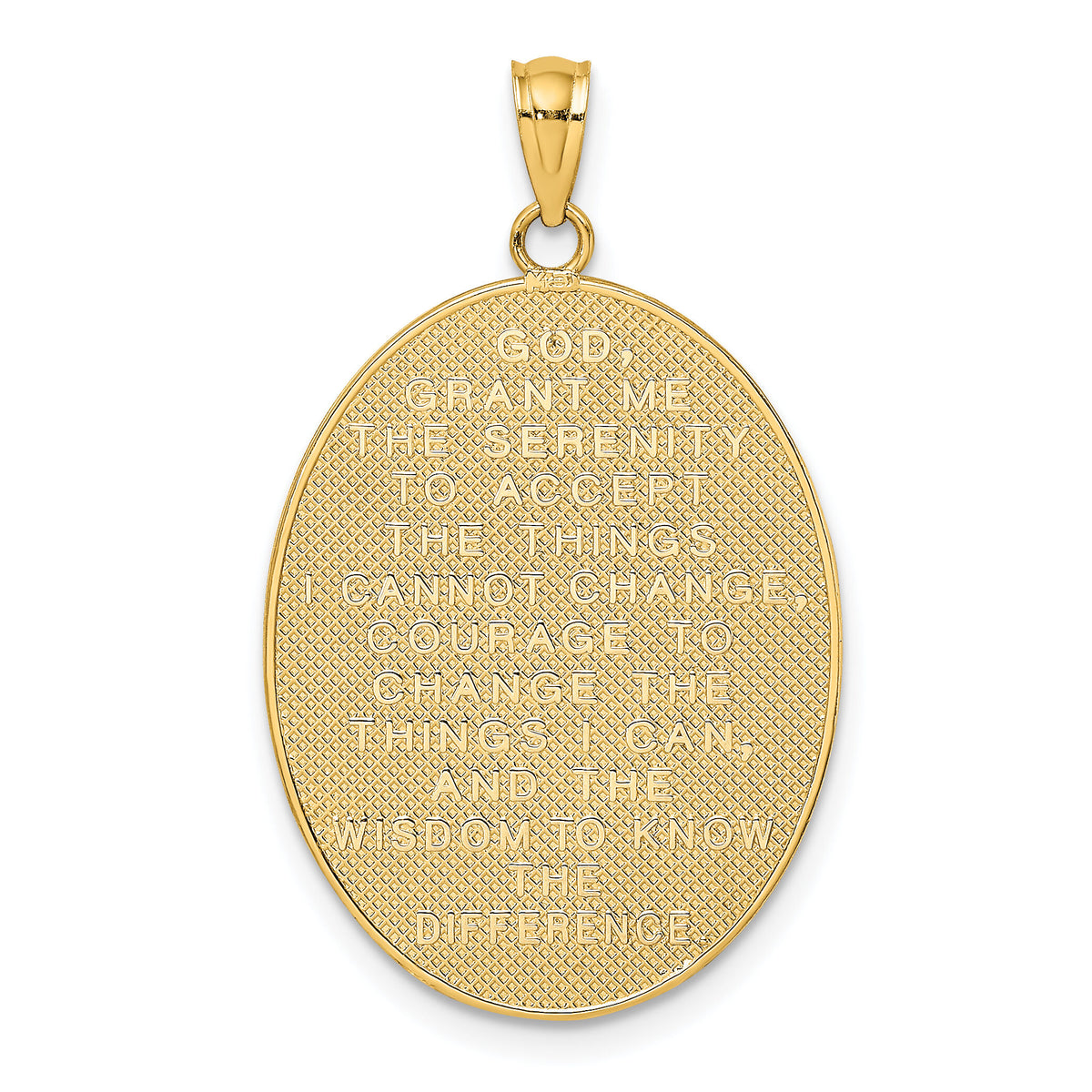 14K w/ Rhodium Enamel Rose Serenity Prayer Oval Disc Charm-K6640