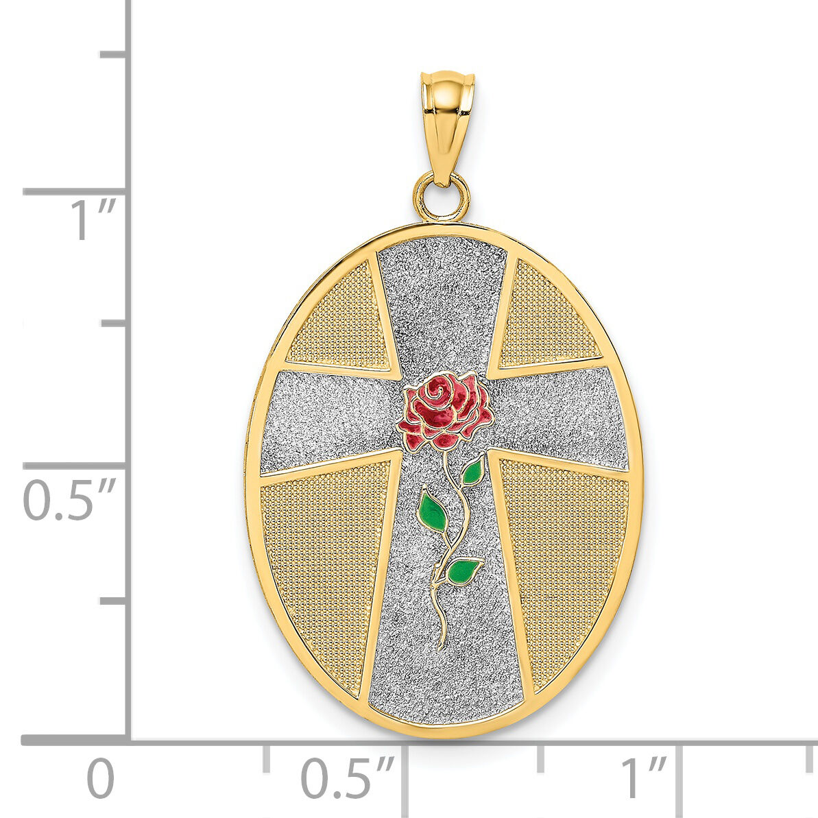 14K w/ Rhodium Enamel Rose Serenity Prayer Oval Disc Charm-K6640