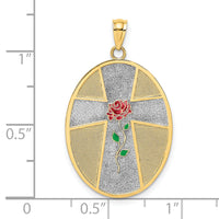 14K w/ Rhodium Enamel Rose Serenity Prayer Oval Disc Charm-K6640
