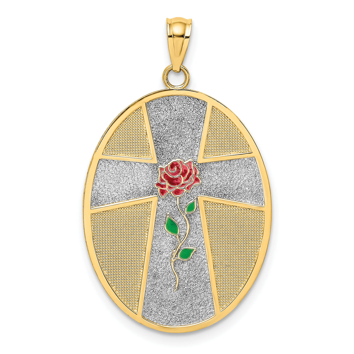 14K w/ Rhodium Enamel Rose Serenity Prayer Oval Disc Charm-K6640