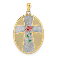 14K w/ Rhodium Enamel Rose Serenity Prayer Oval Disc Charm-K6640
