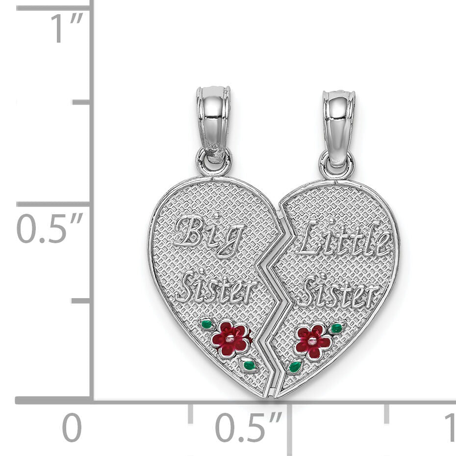 14K White Gold Enamel BIG-LITTLE SISTER Break Apart Heart Charm-K6640W