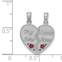 14K White Gold Enamel BIG-LITTLE SISTER Break Apart Heart Charm-K6640W