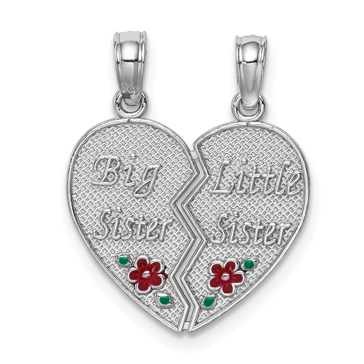 14K White Gold Enamel BIG-LITTLE SISTER Break Apart Heart Charm-K6640W