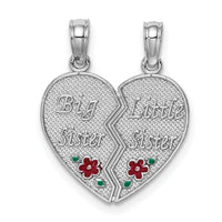 14K White Gold Enamel BIG-LITTLE SISTER Break Apart Heart Charm-K6640W