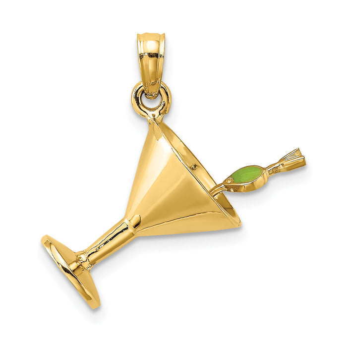 14K 3-D Martini w/Olive Charm-K6643