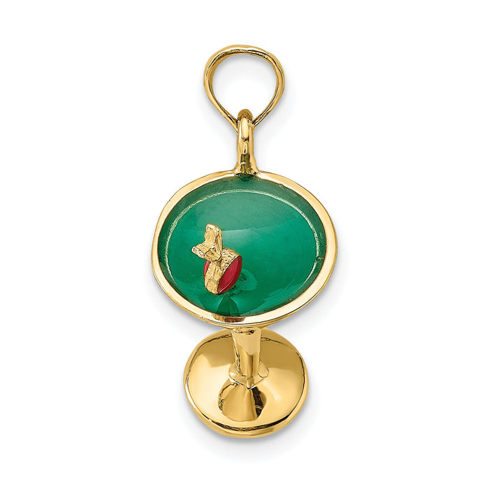 14K 3-D Green Enamel  Martini w/Cherry Charm-K6644