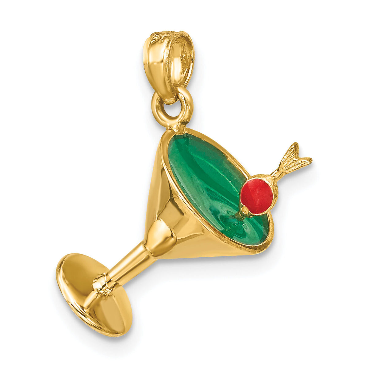 14K 3-D Green Enamel  Martini w/Cherry Charm-K6644