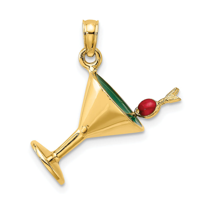 14K 3-D Green Enamel  Martini w/Cherry Charm-K6644