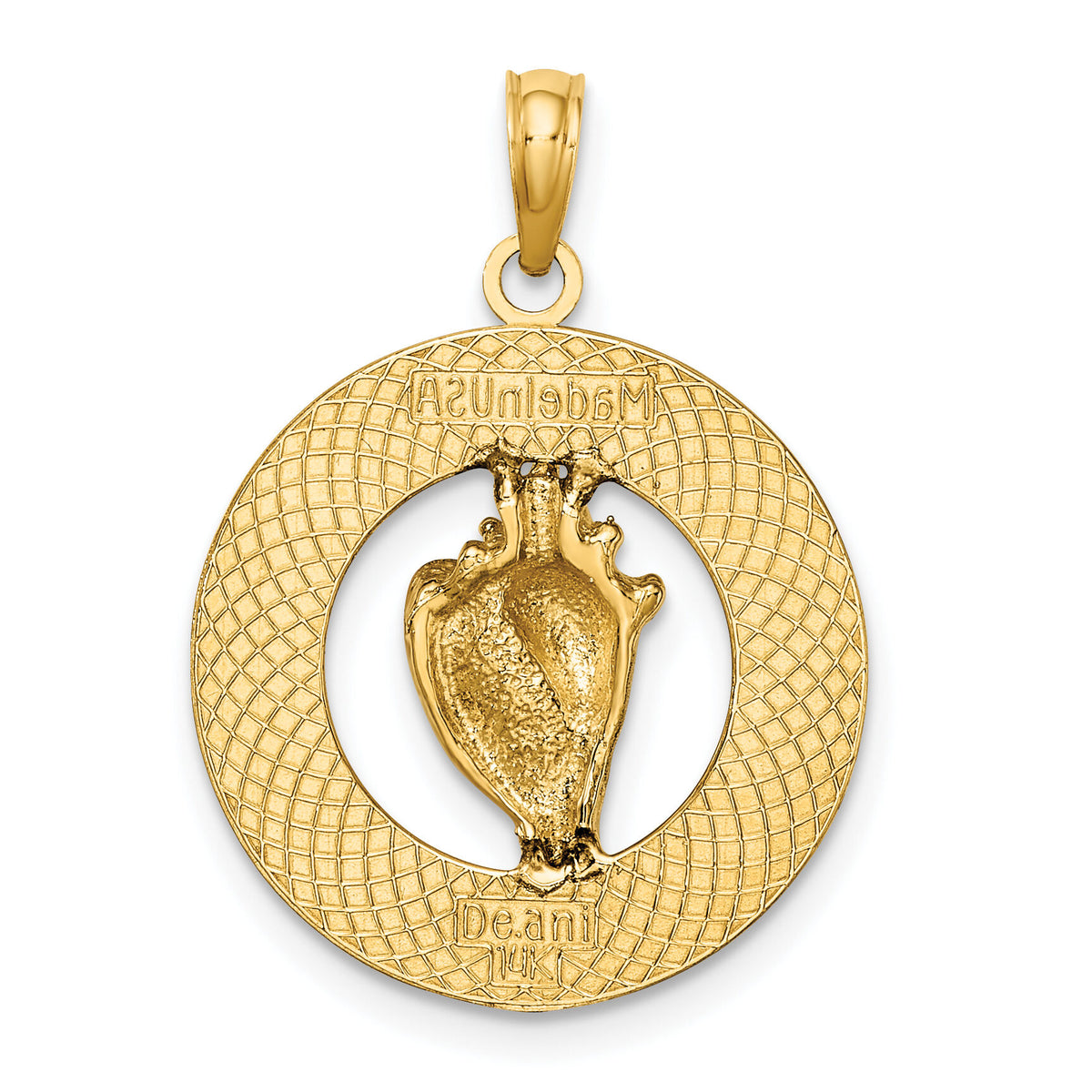 14K ANTIGUA, WI Circle w/ Enamel Conch Shell Charm-K6646